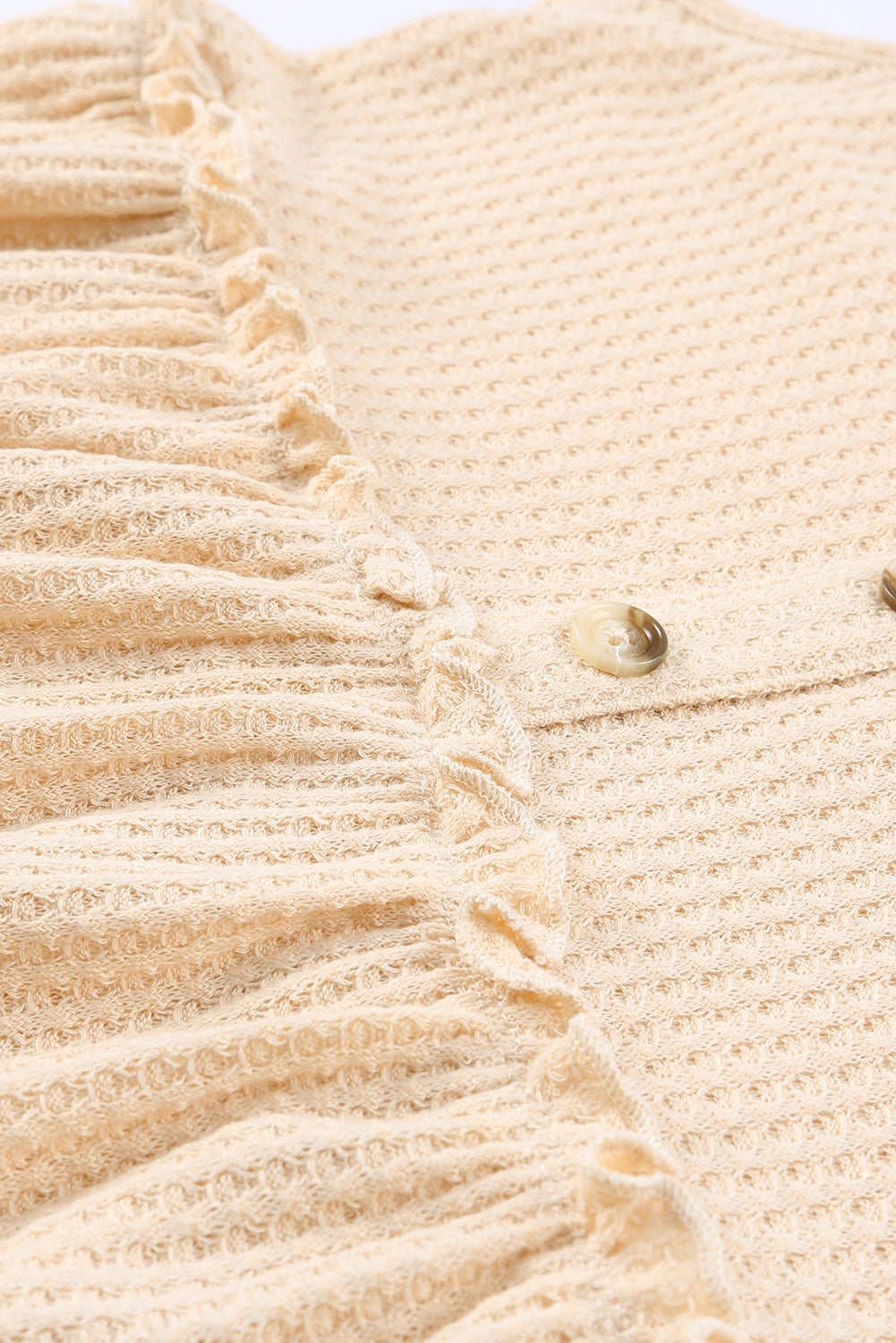 Apricot Waffle Knit Button Ruffled Casual Tank