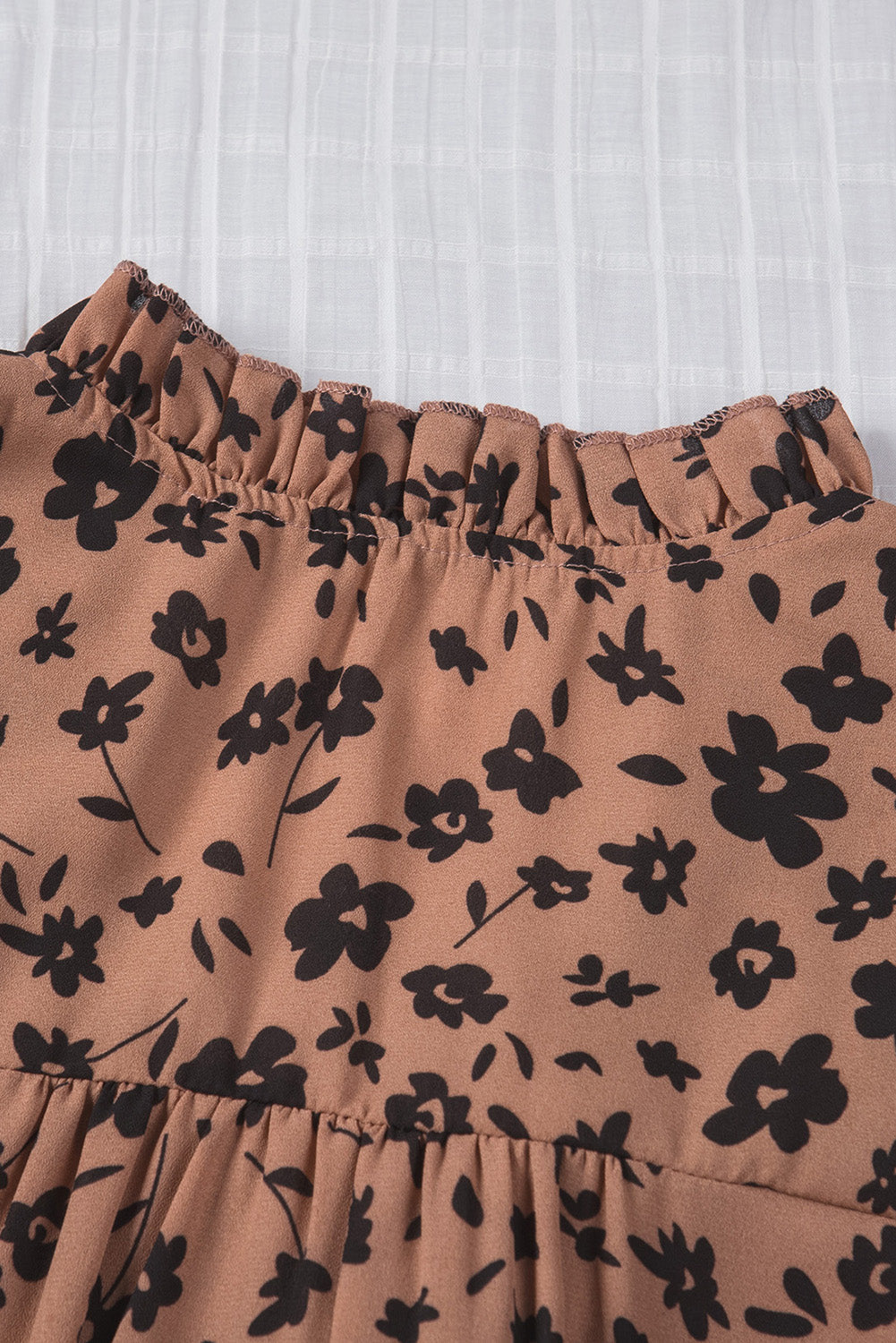 Brown Floral Print Frilled Tank Top