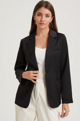 Black Pocketed Single Button Lapel Neck Blazer