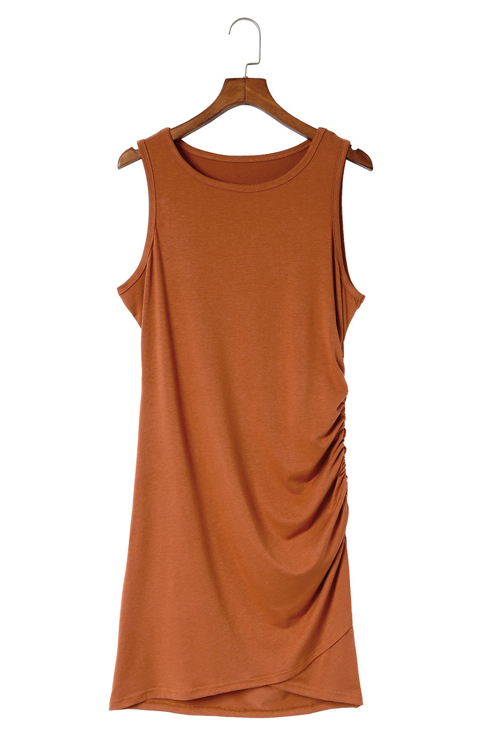 Ruched Arch Hem Round Neck Sleeveless Mini Dress