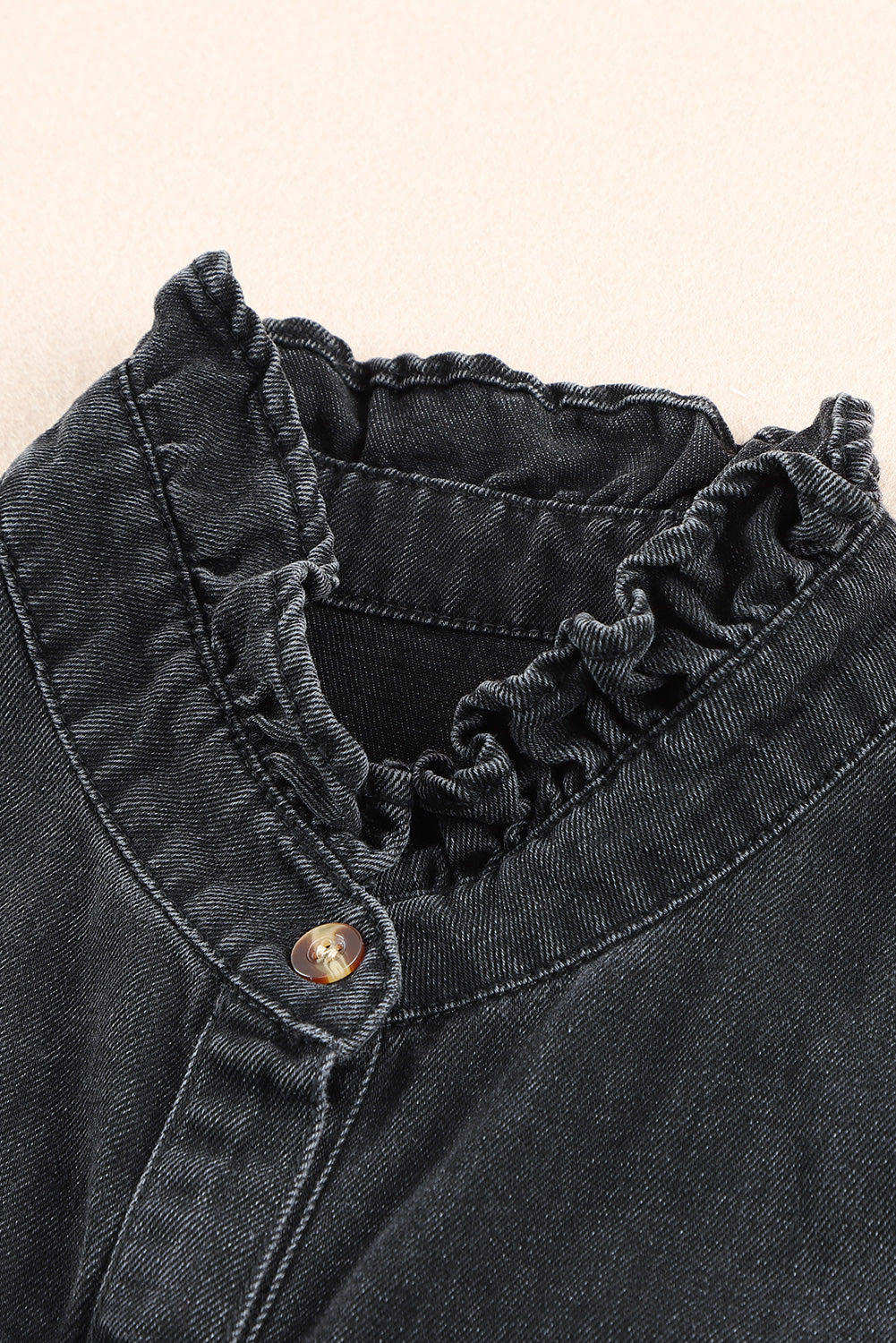 Black Ruffled Cap Sleeves Button Up Denim Dress