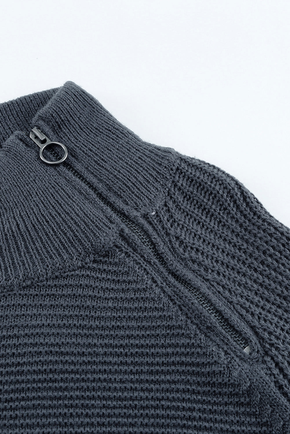 Brown Zip Knitted High Neck Sweater
