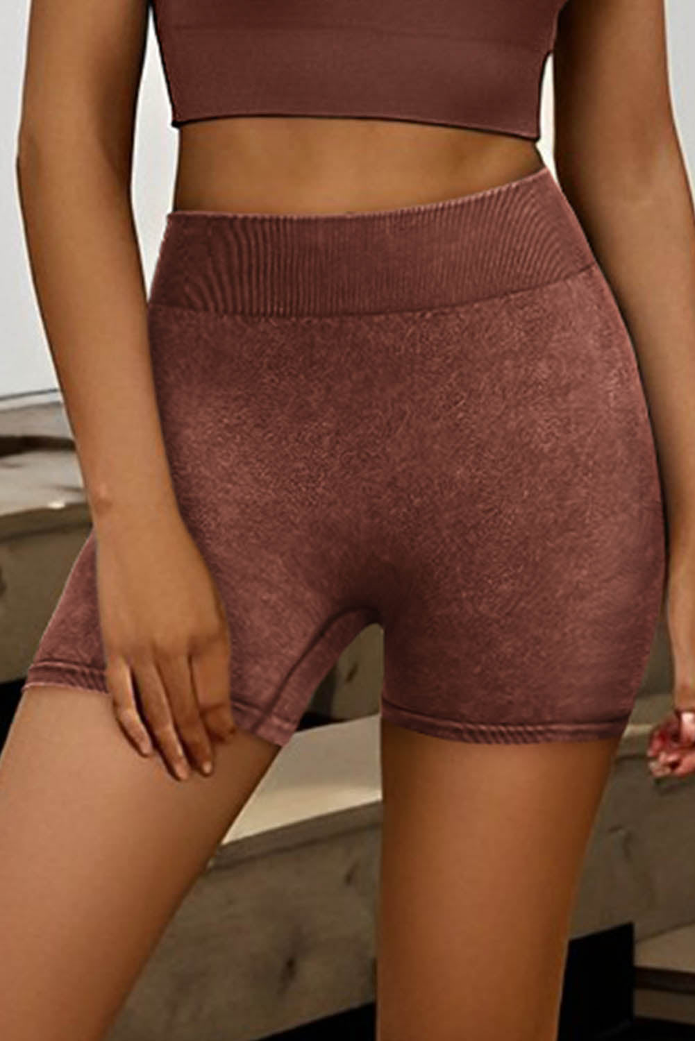 Brown Ribbed High Waist Butt Lift up Active Bottoms