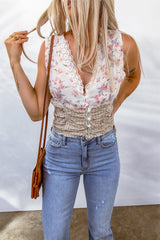 White Floral Plaid Lace Patchwork Tank Top