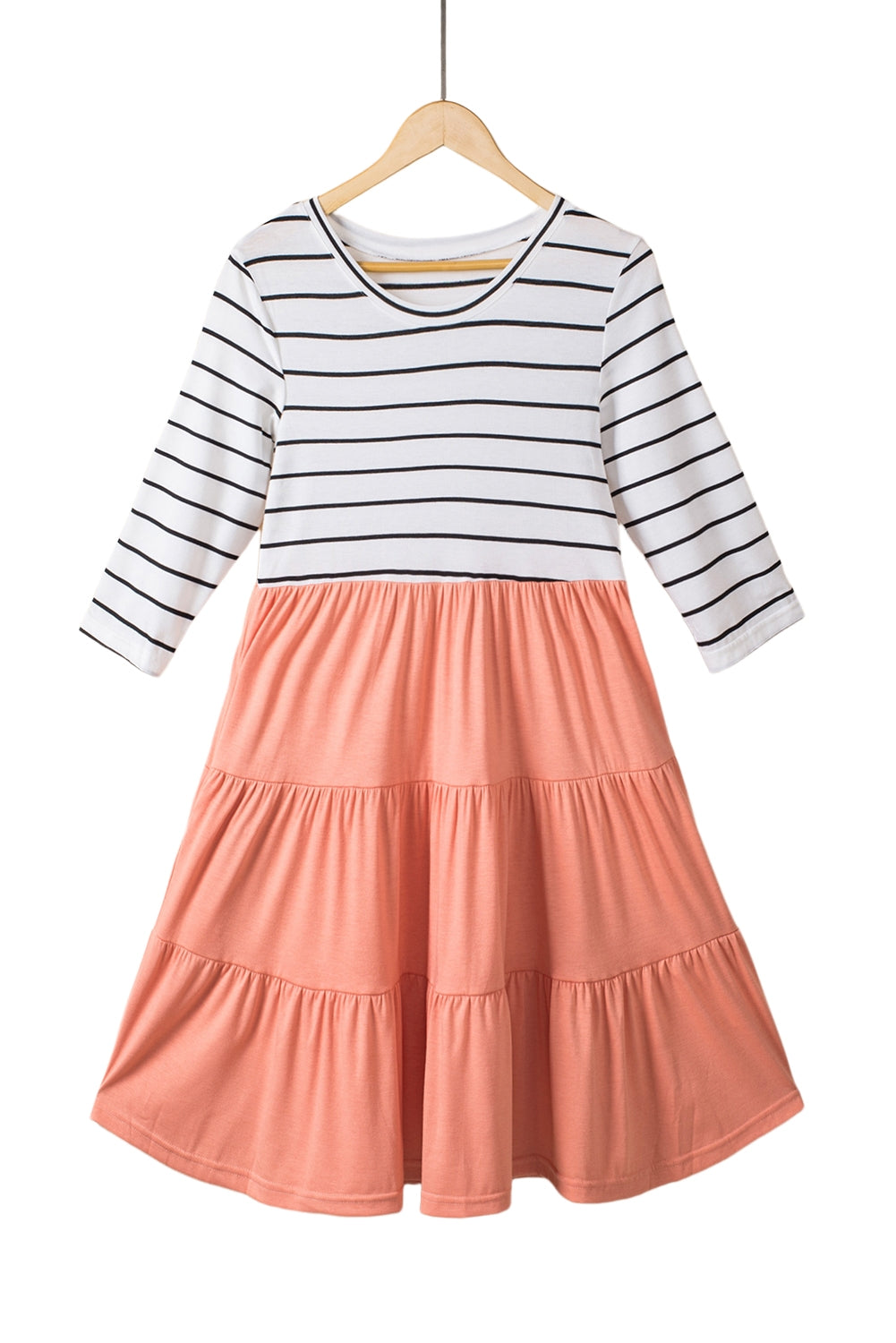 Striped Patchwork Tiered Ruffle T Shirt Dress