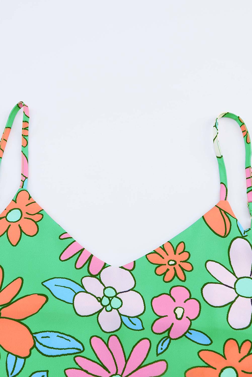 Green Adjustable Spaghetti Straps Floral Print Tank Top