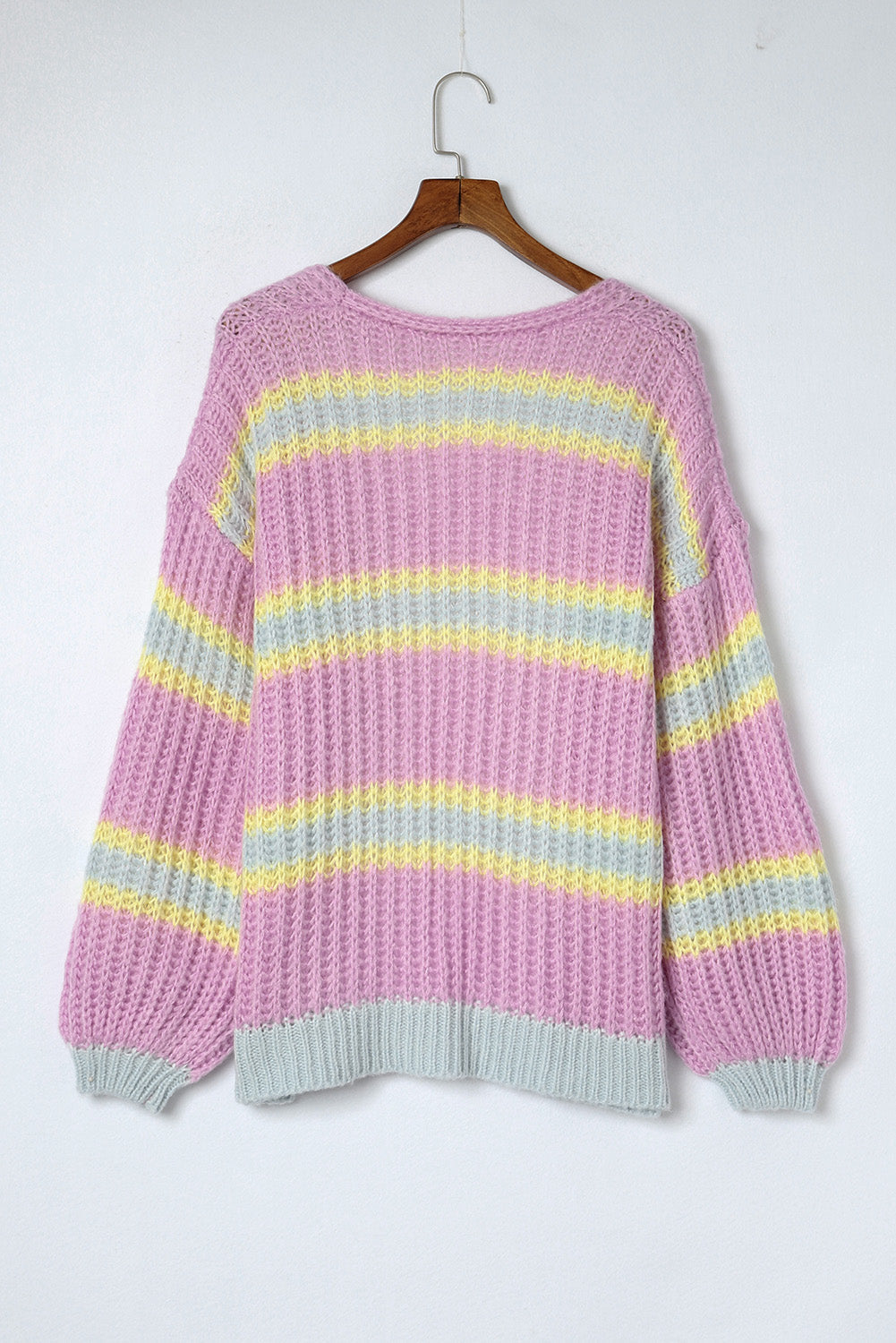 Pink Contrast Striped Open Front Cable Cardigan