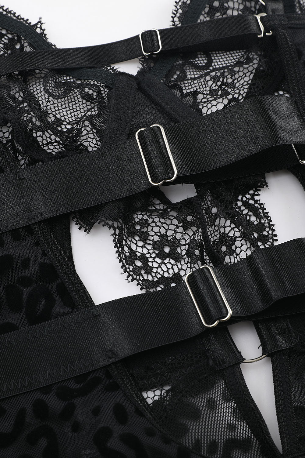 Black Lace Leopard Patchwork Daring Cutout Teddy Lingerie