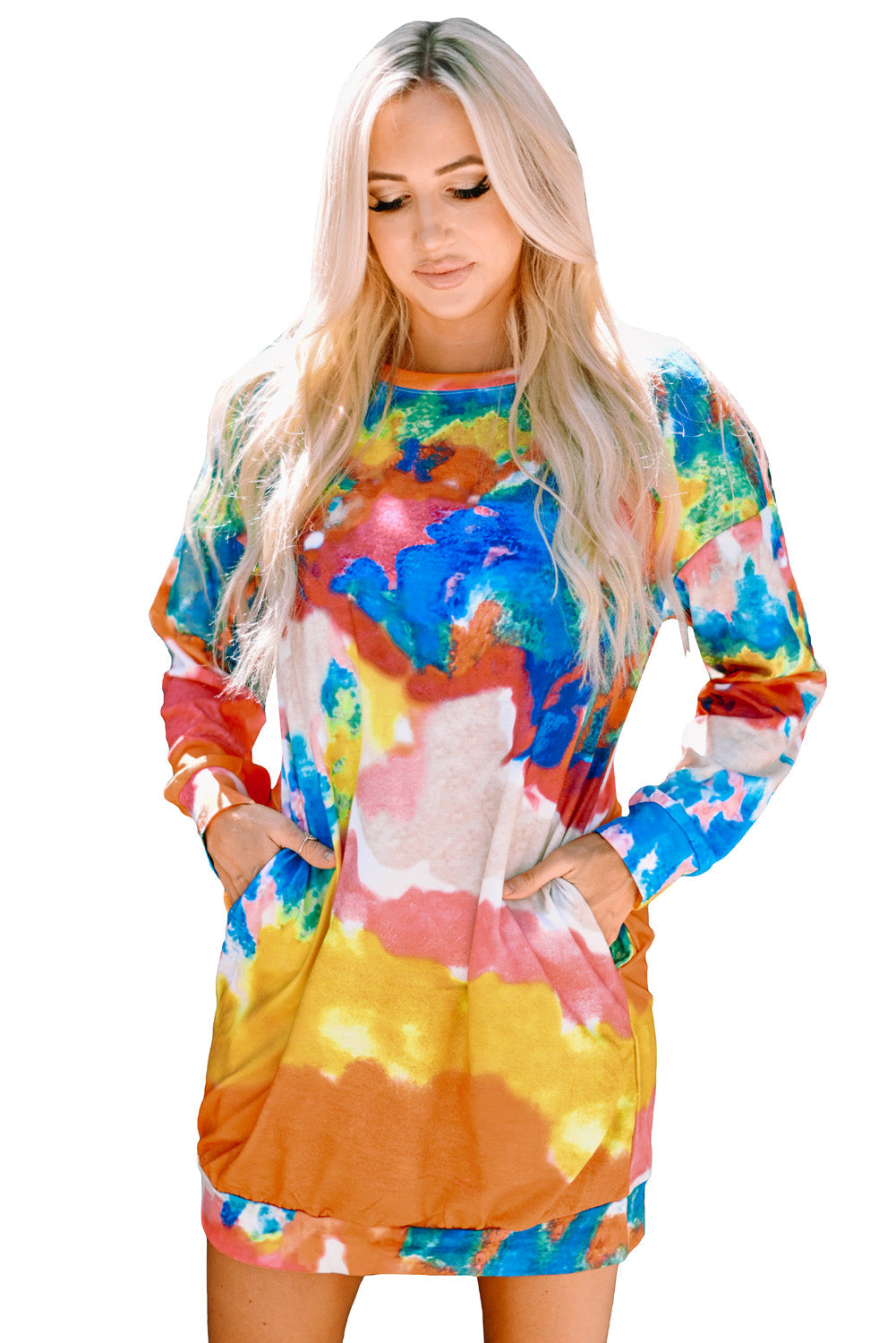 Multicolor Tie Dye Pocketed T Shirt Mini Dress