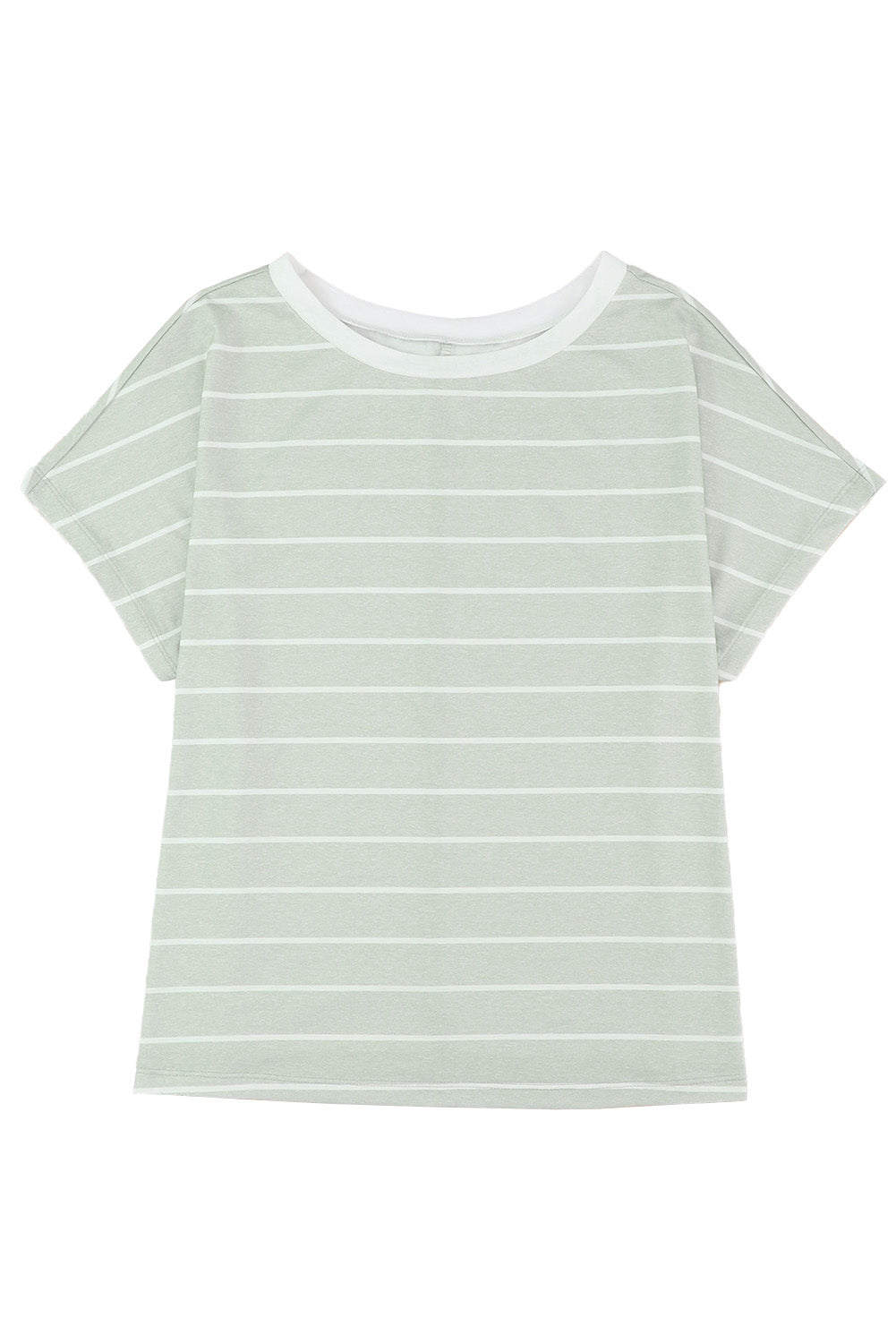 Green Stripe Short Sleeve Round Neck T-Shirt