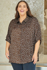 Leopard Buttoned Batwing Sleeve Plus Size Shirt
