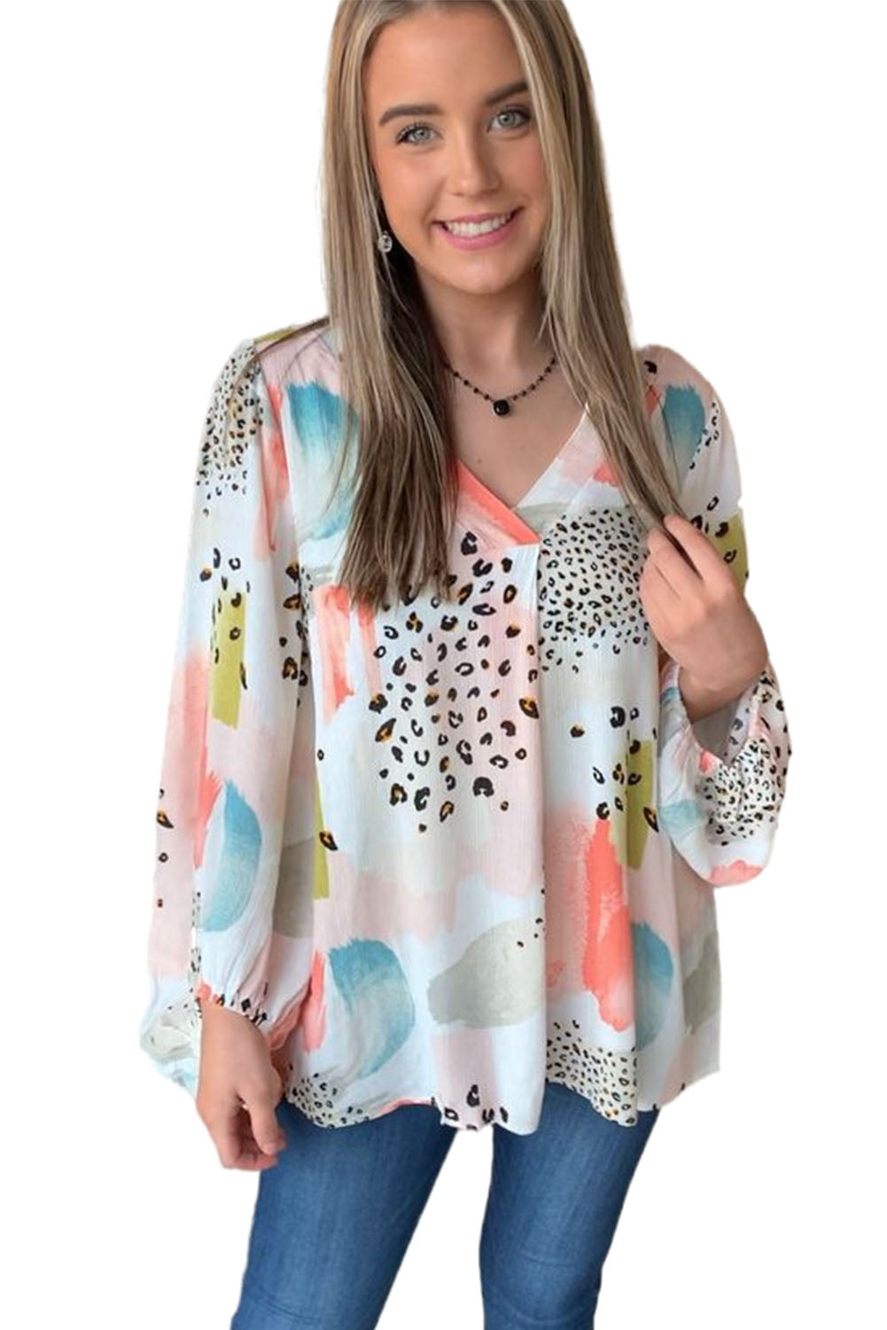 Multicolor Paint Palette Leopard Print Loose Top