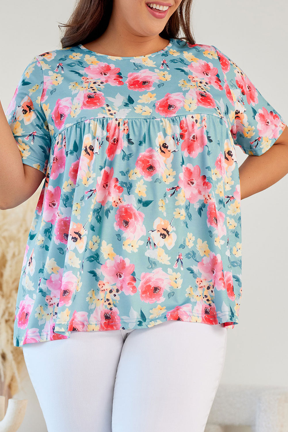 Sky Blue Boho Print Sleeveless High Waist Long Floral Dress