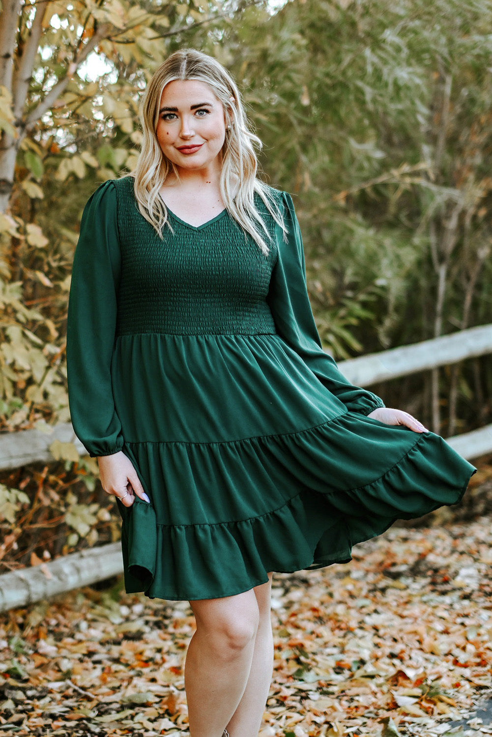 Green Smocked Tiered Plus Size Dress