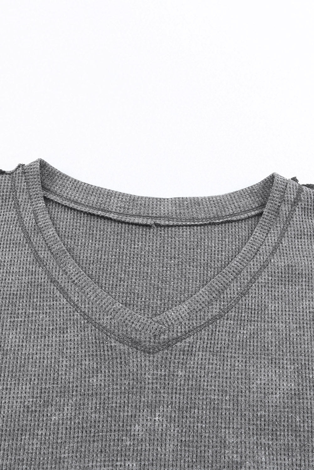 Gray Waffle Knit Seamed Half Sleeve V Neck Top