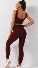 Brown Solid Ribbed High Waist Tummy Control Yoga Pants