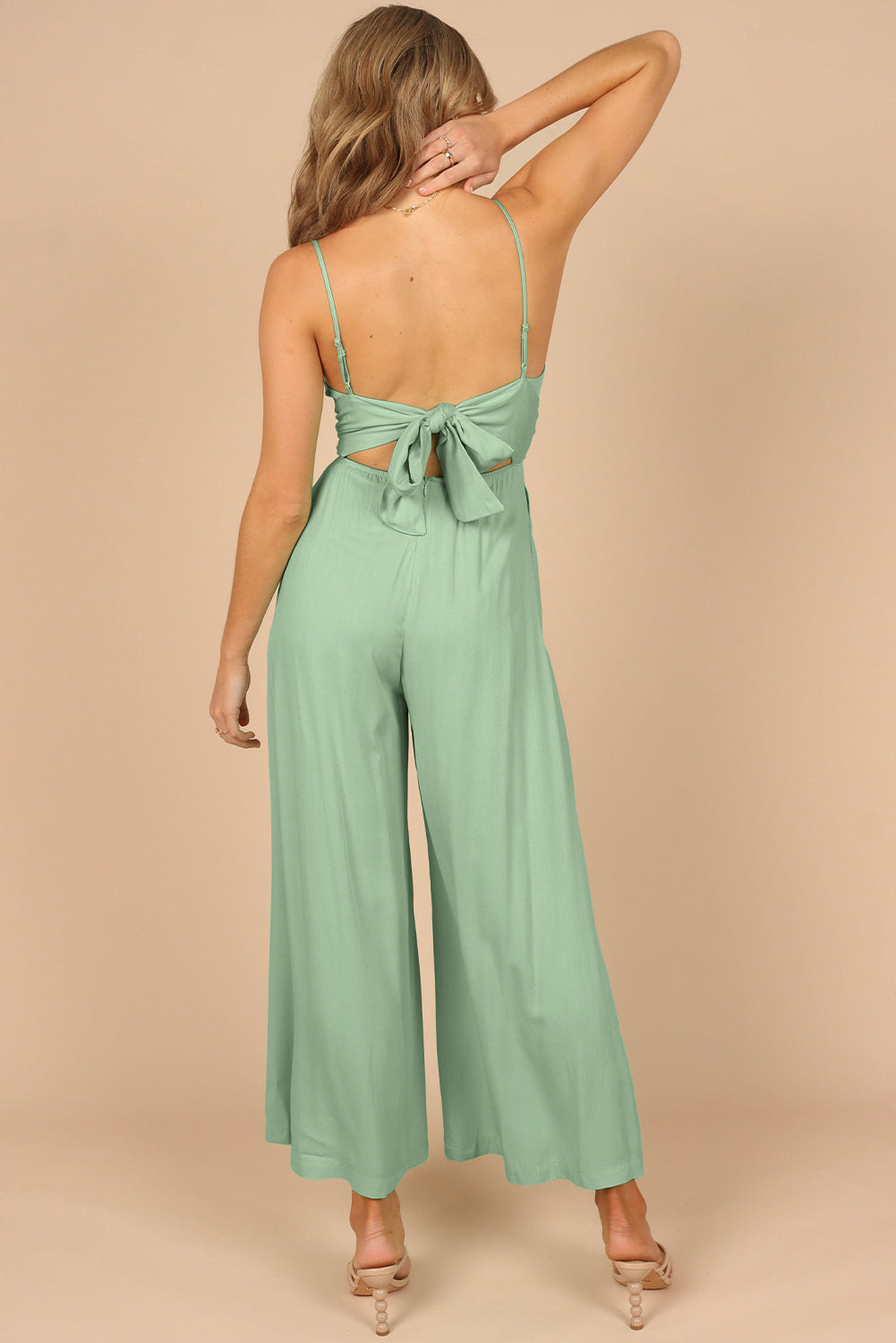 Black Spaghetti Straps Backless Knot Wide-Leg Jumpsuit