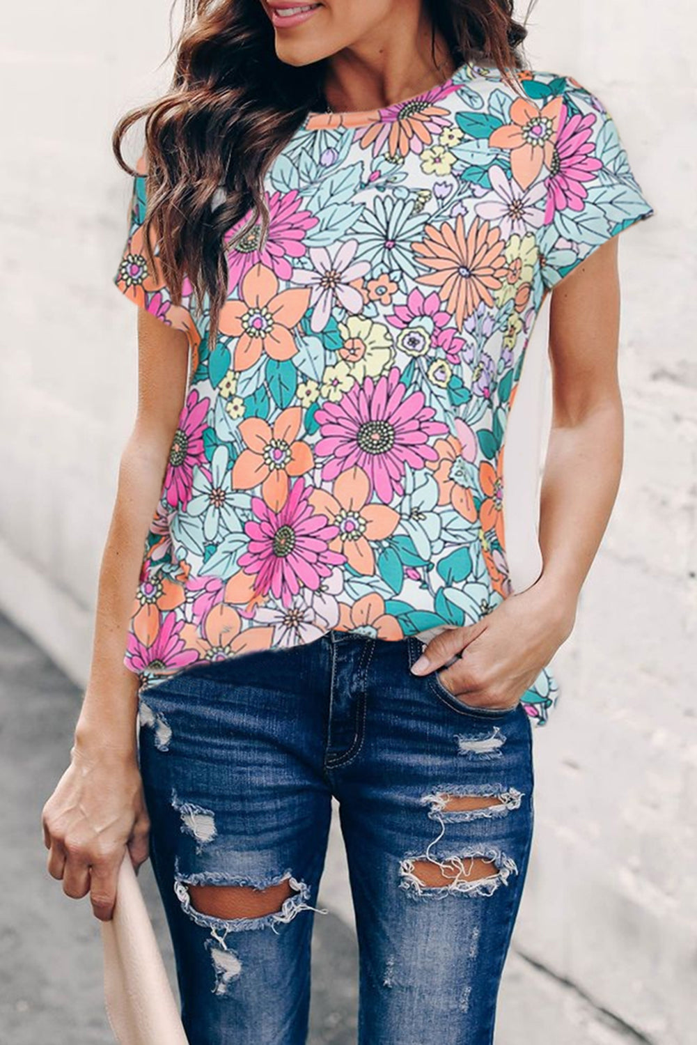 Multicolor Floral Print Smocked Tank Top