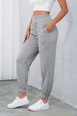 Gray Smocked High Waist Jogger Pants