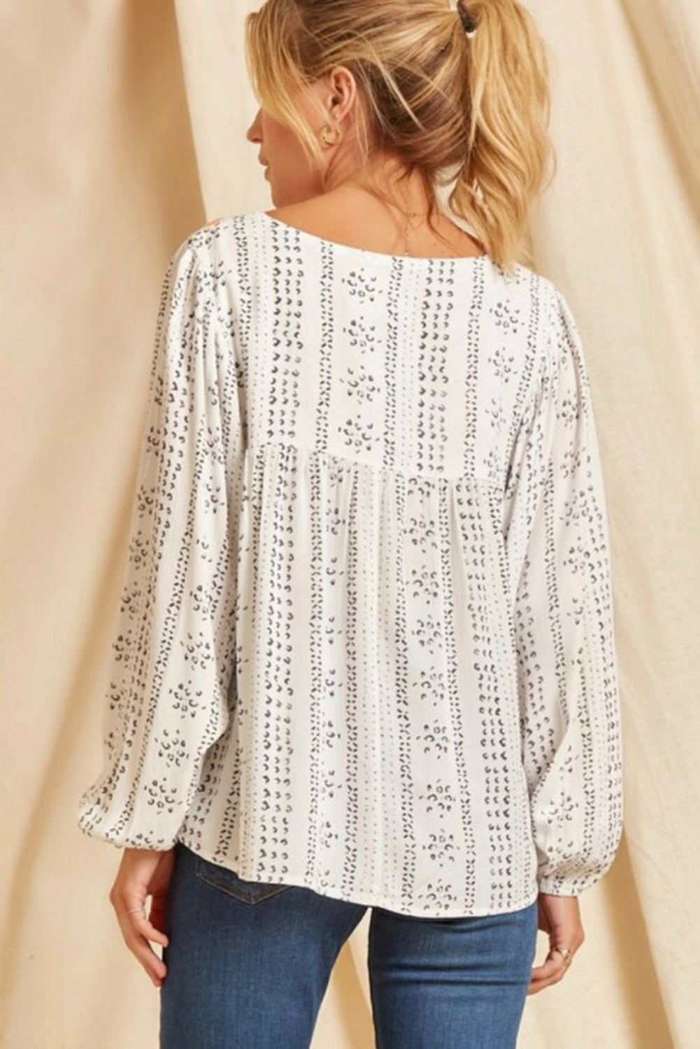 White Floral Embroidered Ethnic Printed Crinkle Blouse