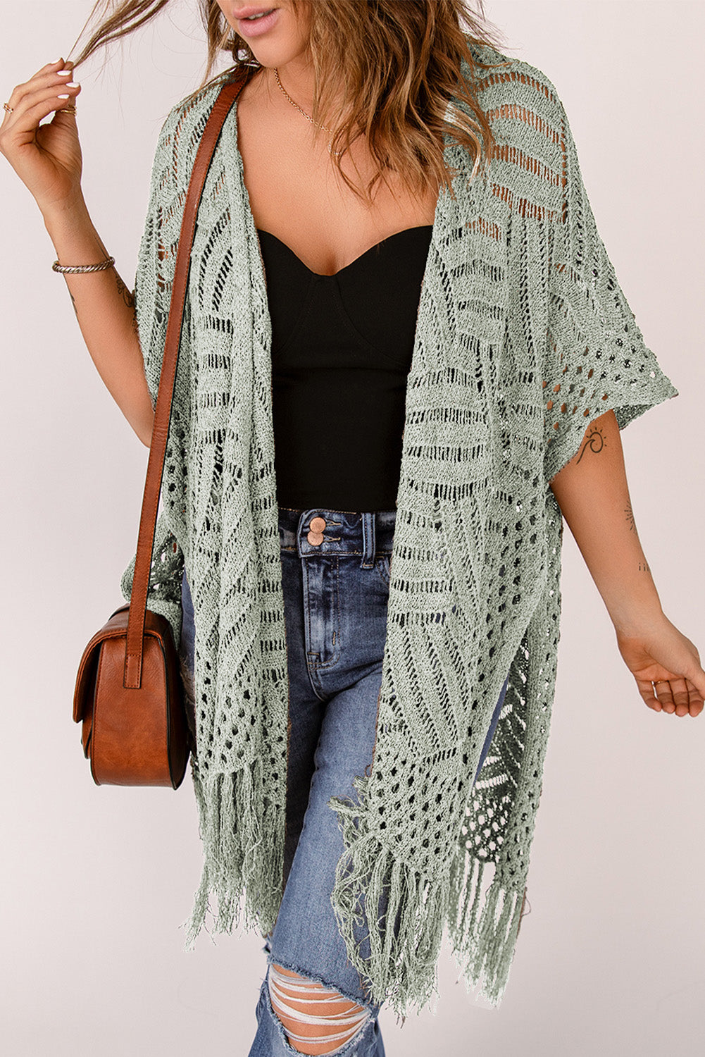 Black Loose Knitwear Kimono with Slits