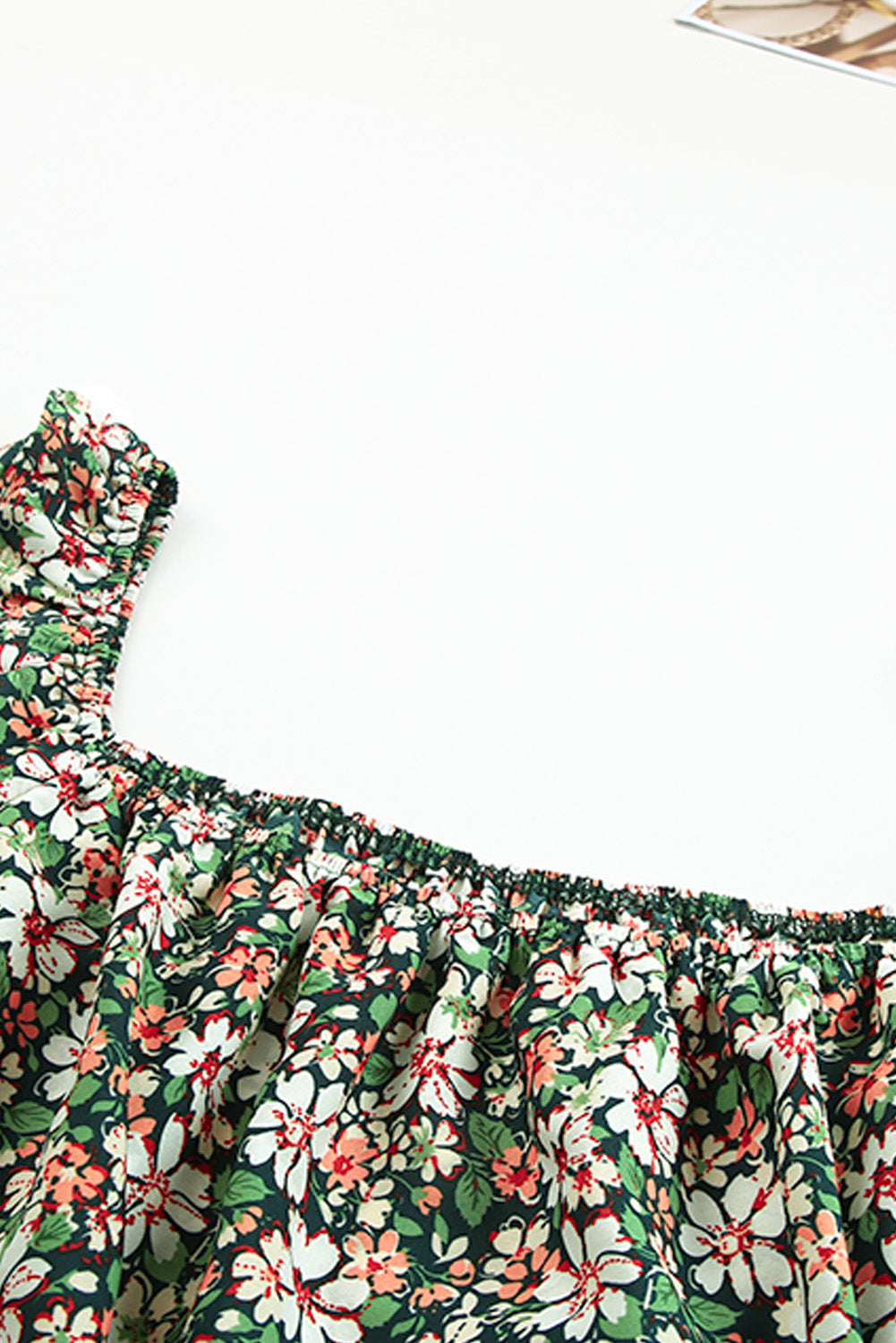 Green Square Neck Floral Plus Size Peplum Top