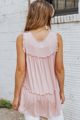 Pink Foil Splatter Drops Ruffled Flowy Tank