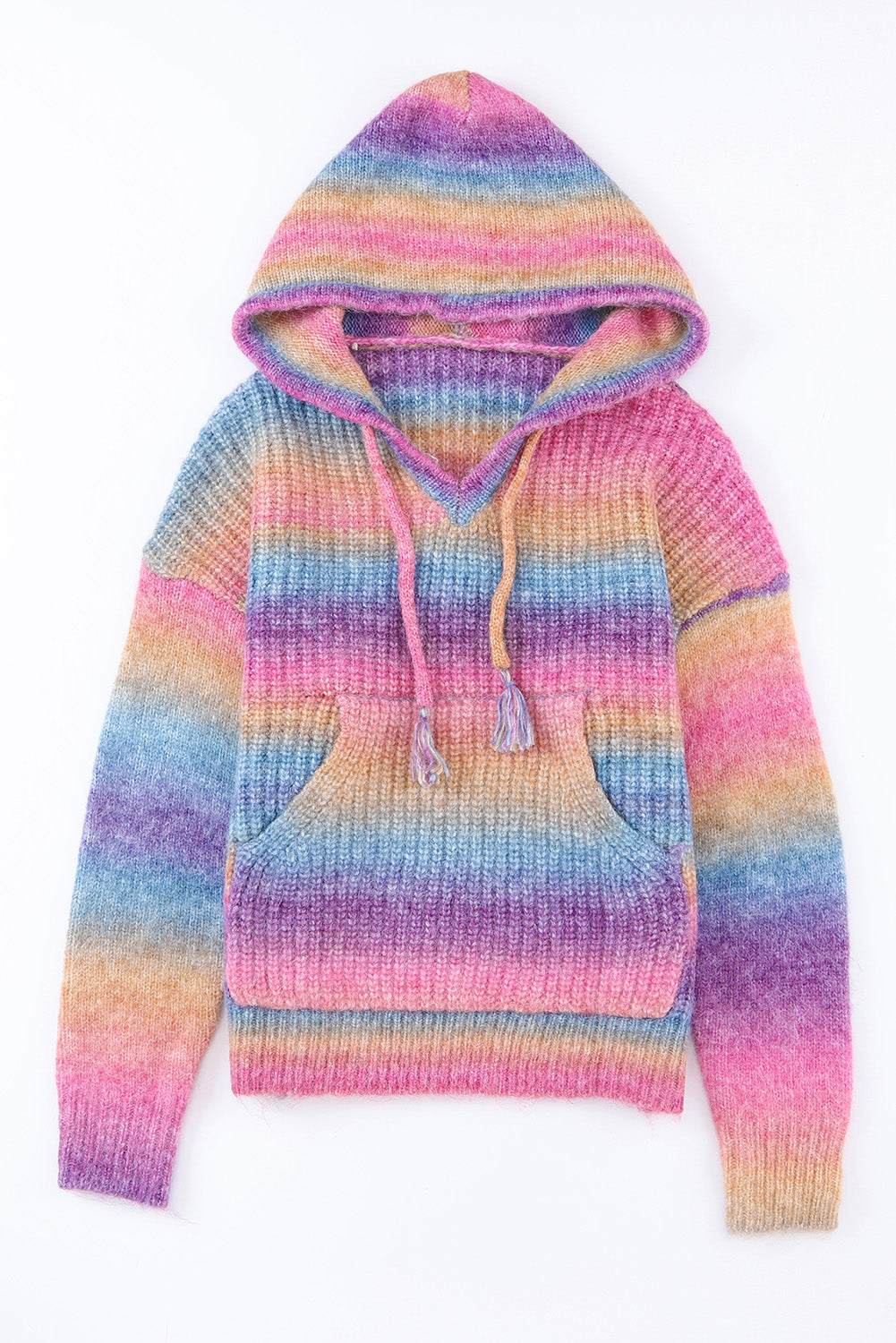 Multicolor Ombre Kangaroo Pocket Hooded Sweater