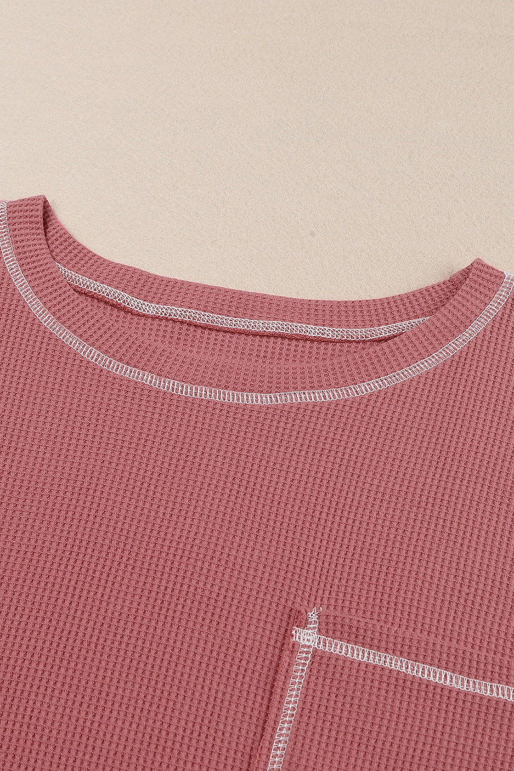 Contrast Stitching Trim Waffle Knit Pullover