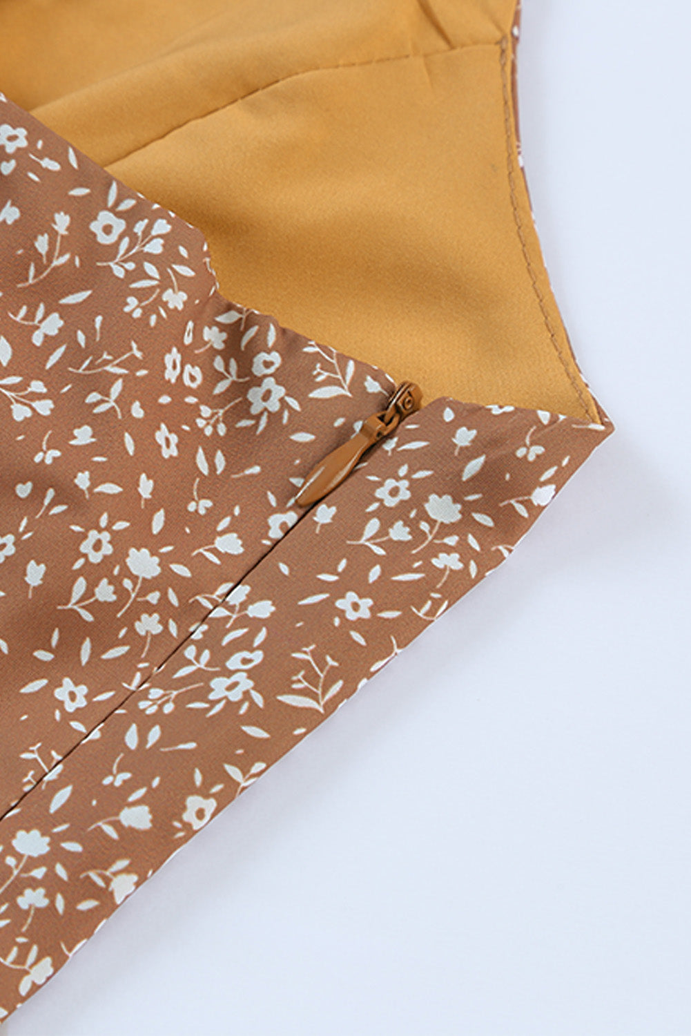 Khaki Spaghetti Straps Ruffled Hem Floral Dress