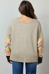 Gray Plus Size Chevron Sleeves Top