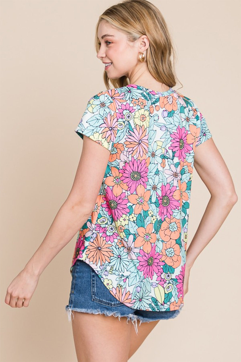 Multicolor Floral Print Smocked Tank Top