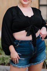 Black Plus Size Balloon Sleeve Wrap Top