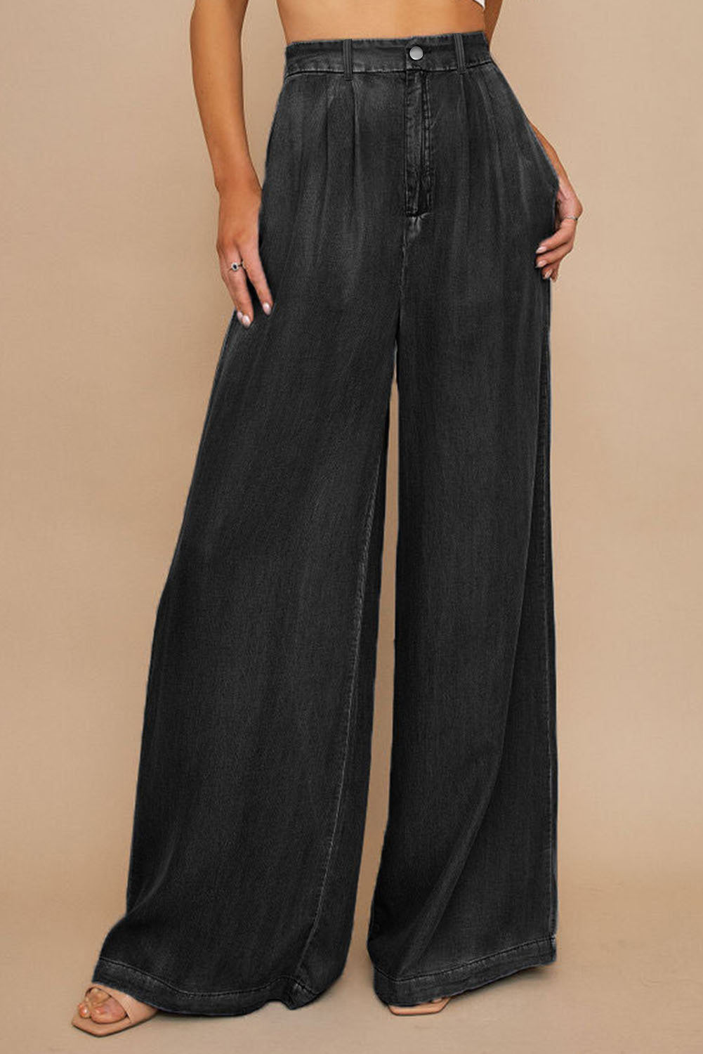 Black Tencel Wide Leg Soft Denim Pants