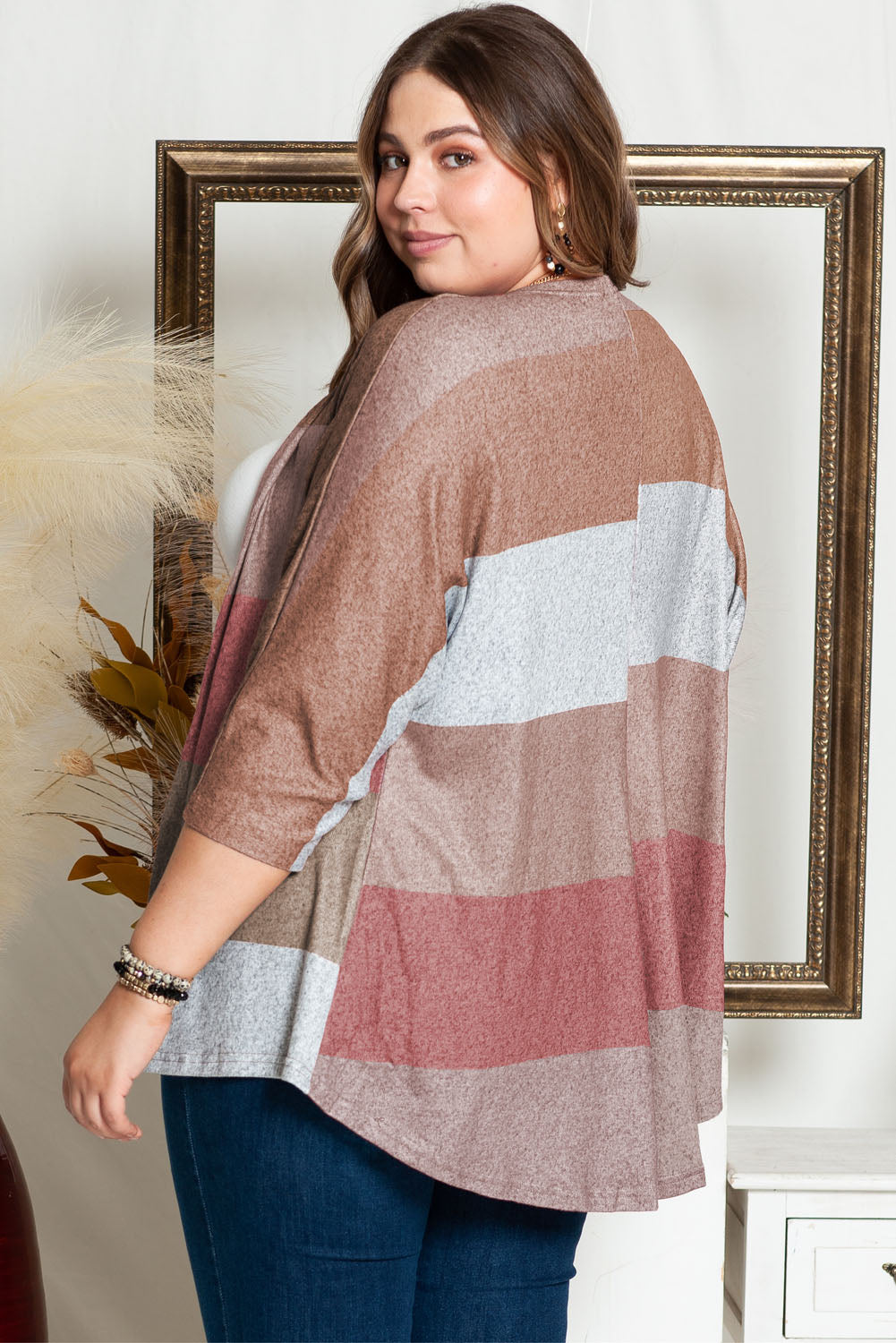 Multicolor Plus Size Colorblock Knit Cardigan