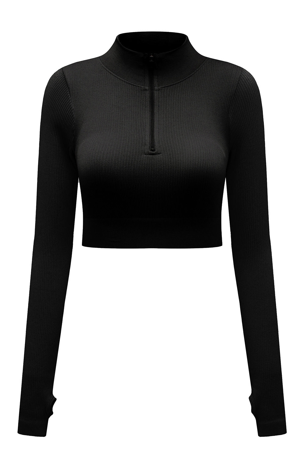 Black Half Zipper Long Sleeve Cropped Yoga Top