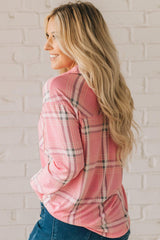 Pink Button Front Plaid Print Shirt