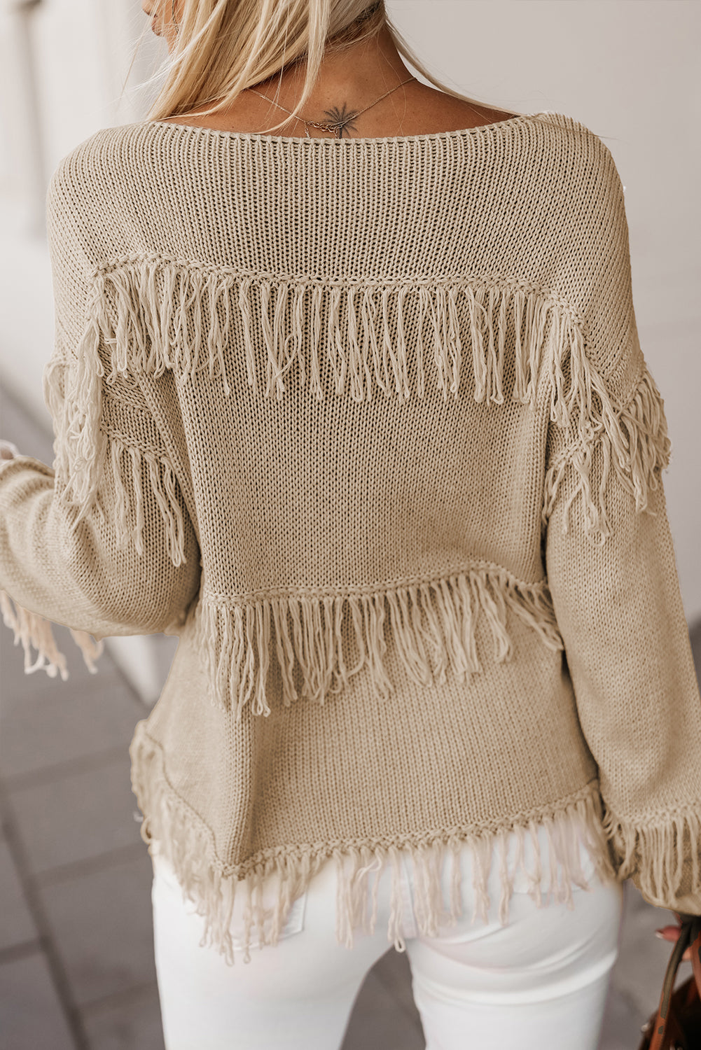 Black Boho Tasseled Knitted Sweater