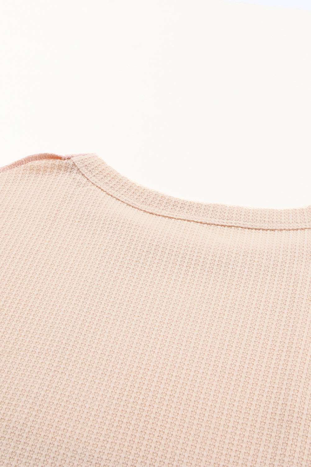 Apricot Waffle Knit Patchwork Long Sleeve Top