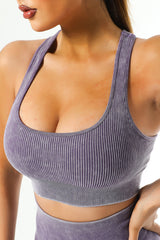 Black Racerback Ribbed Knit Yoga Bra