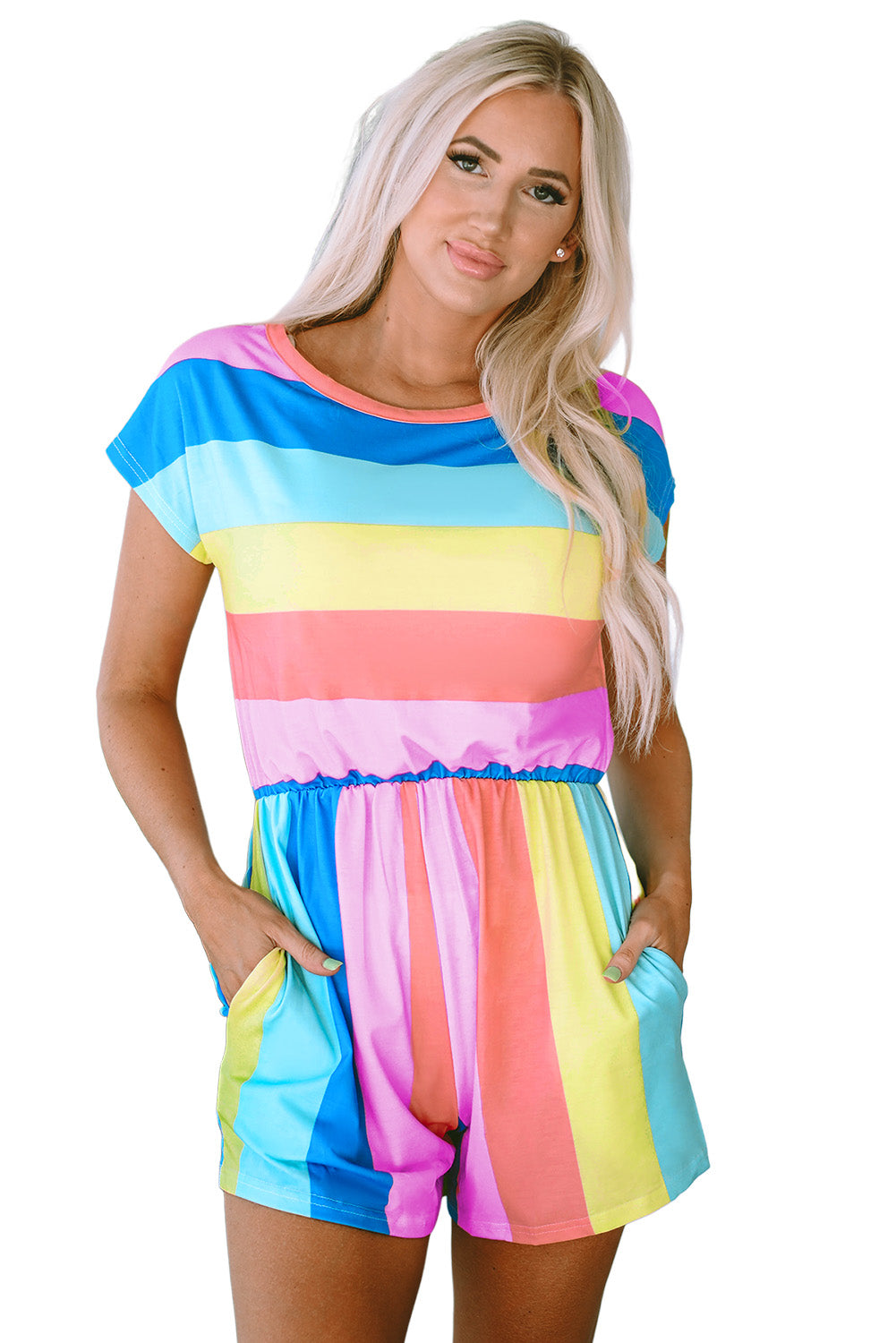 Multicolor Striped Print Tied Shoulder Flowy Tank Top