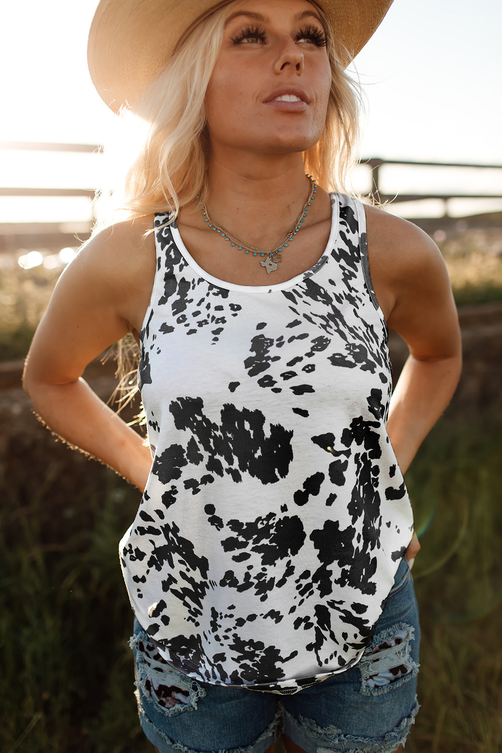 Cow Print Racerback Tank Top