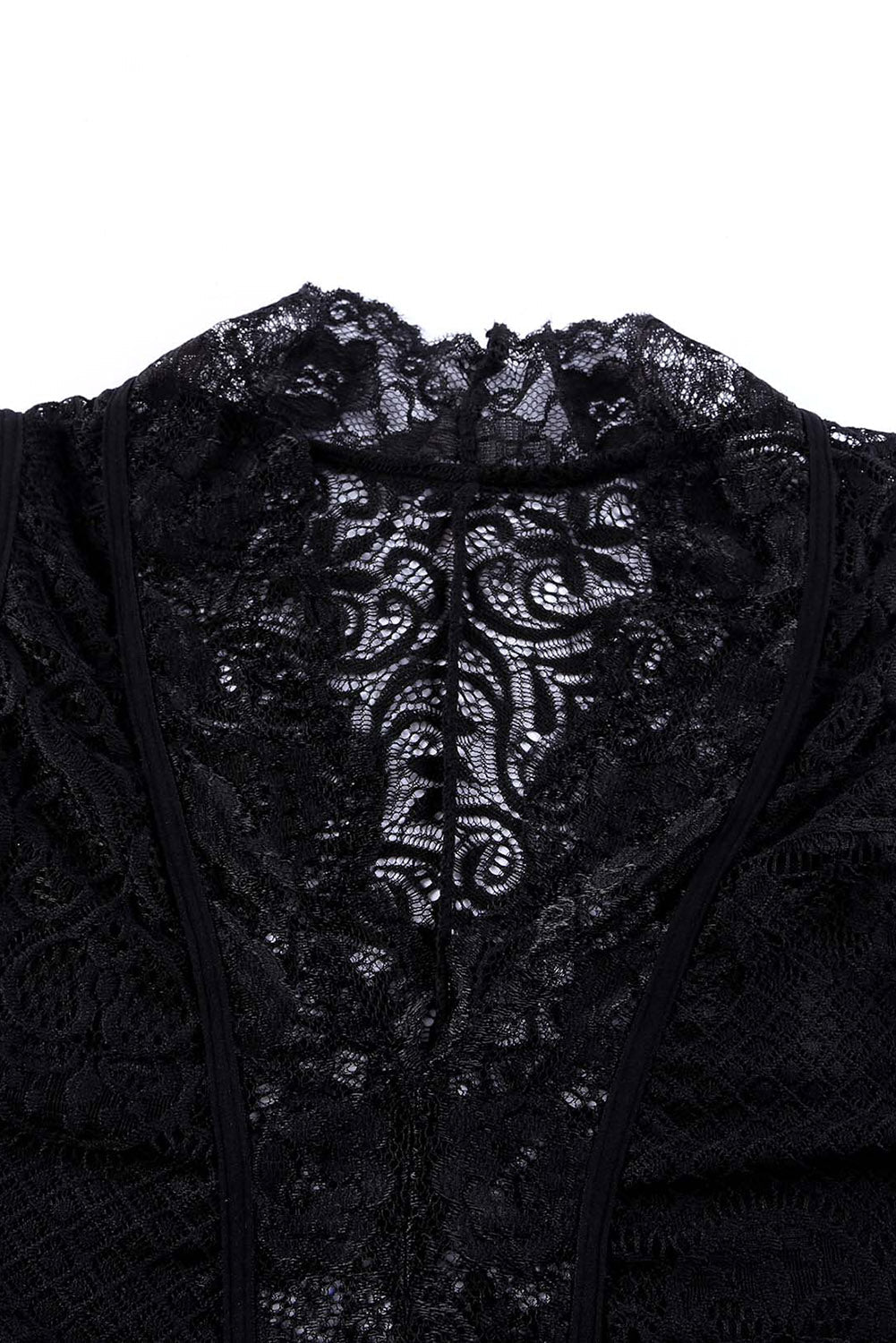 Black V Neck Hollow-out Lace Bodysuit