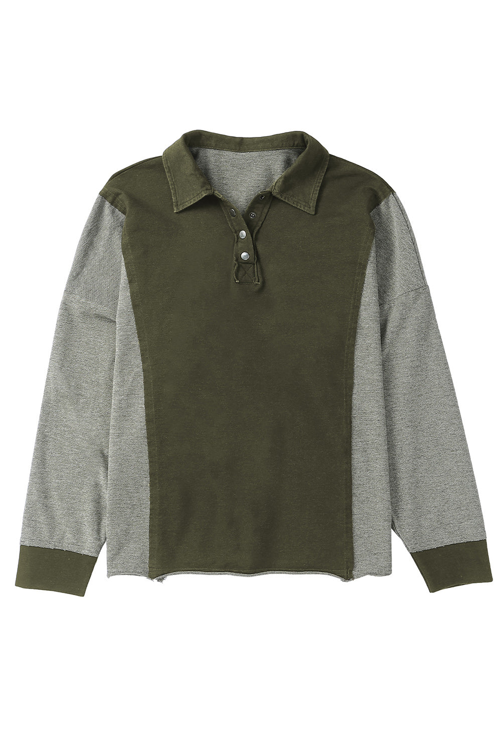 Green Patchwork Button Down Neckline Hoodie