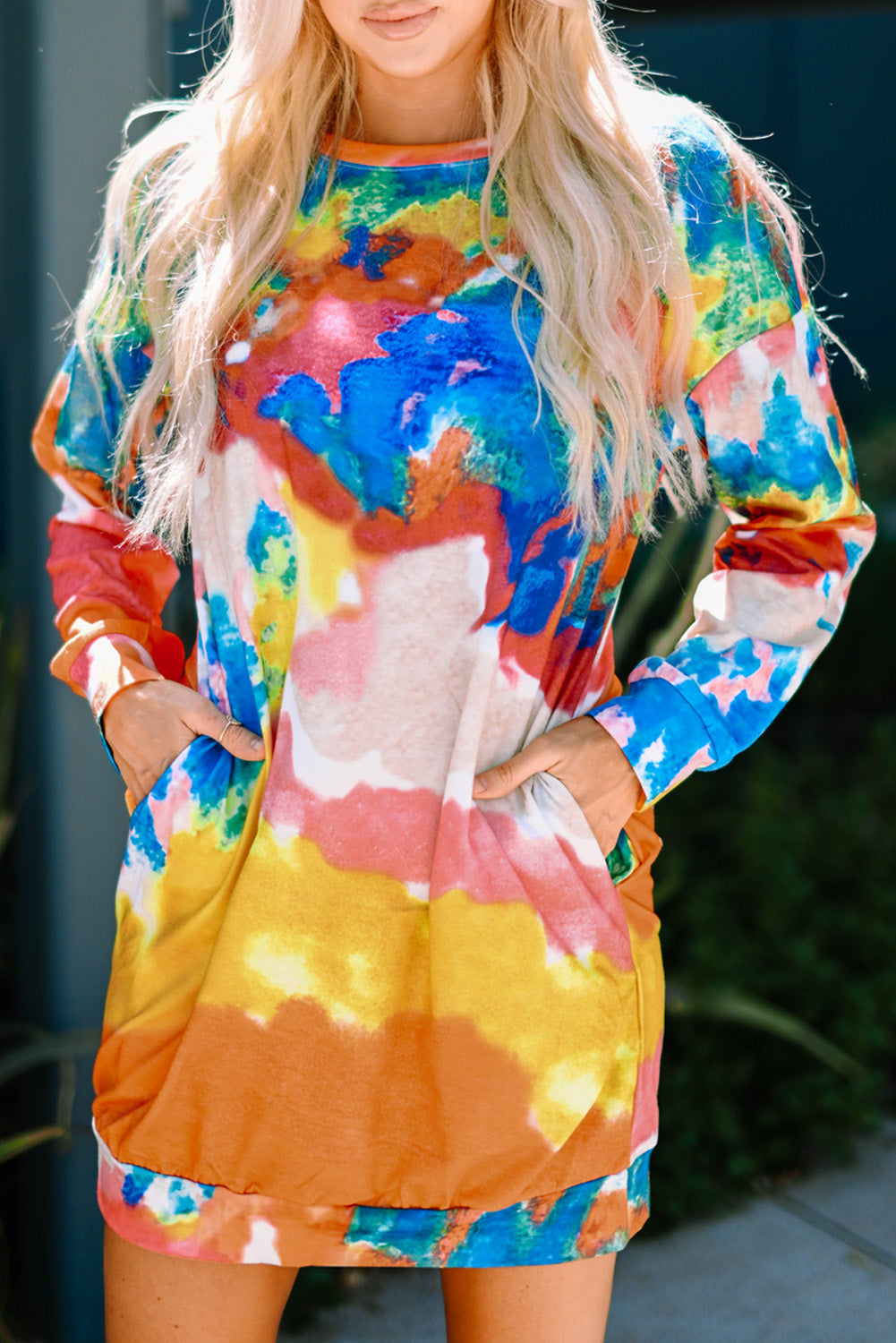 Multicolor Tie Dye Pocketed T Shirt Mini Dress