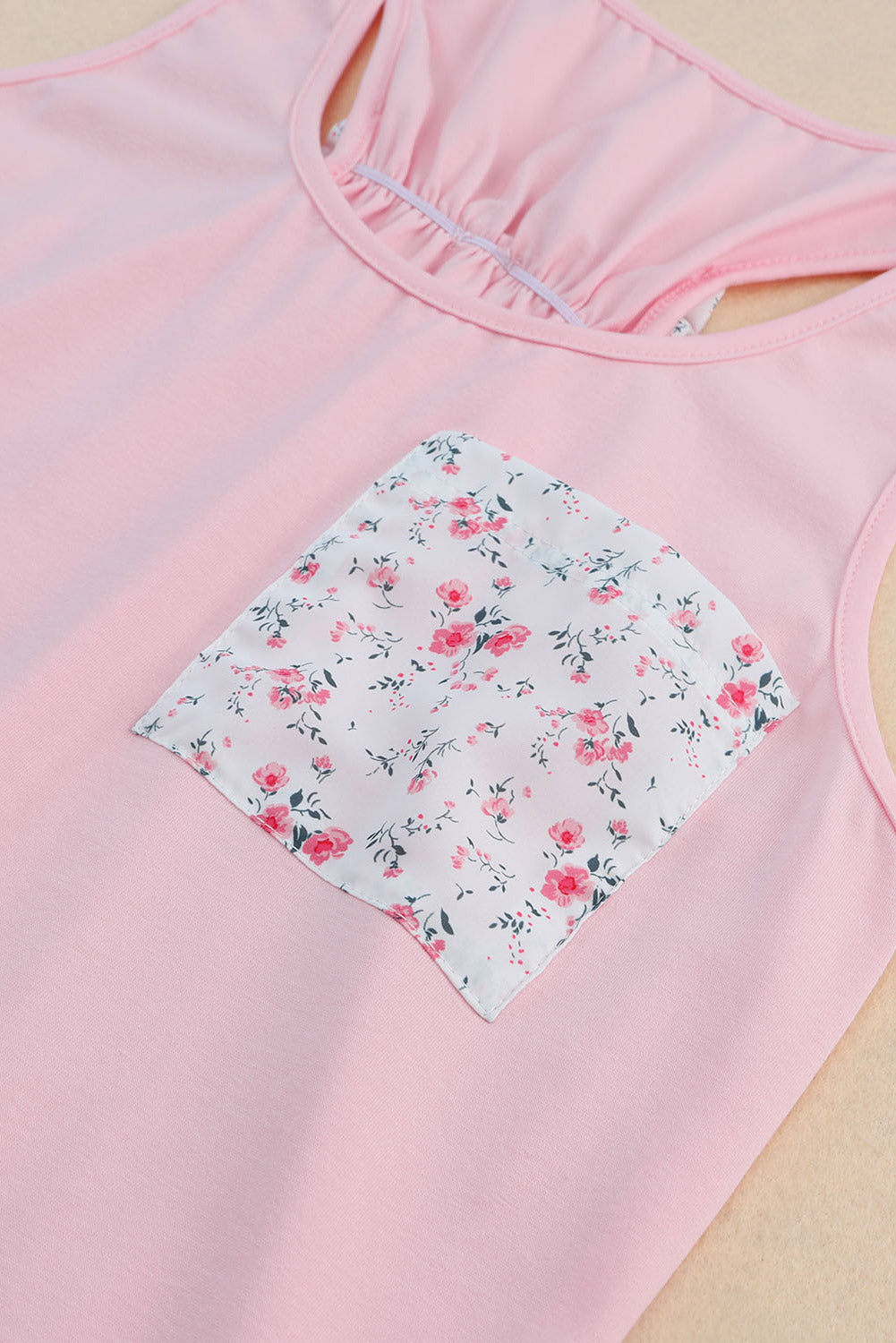 Pink Floral Patch Pocket Tank Top