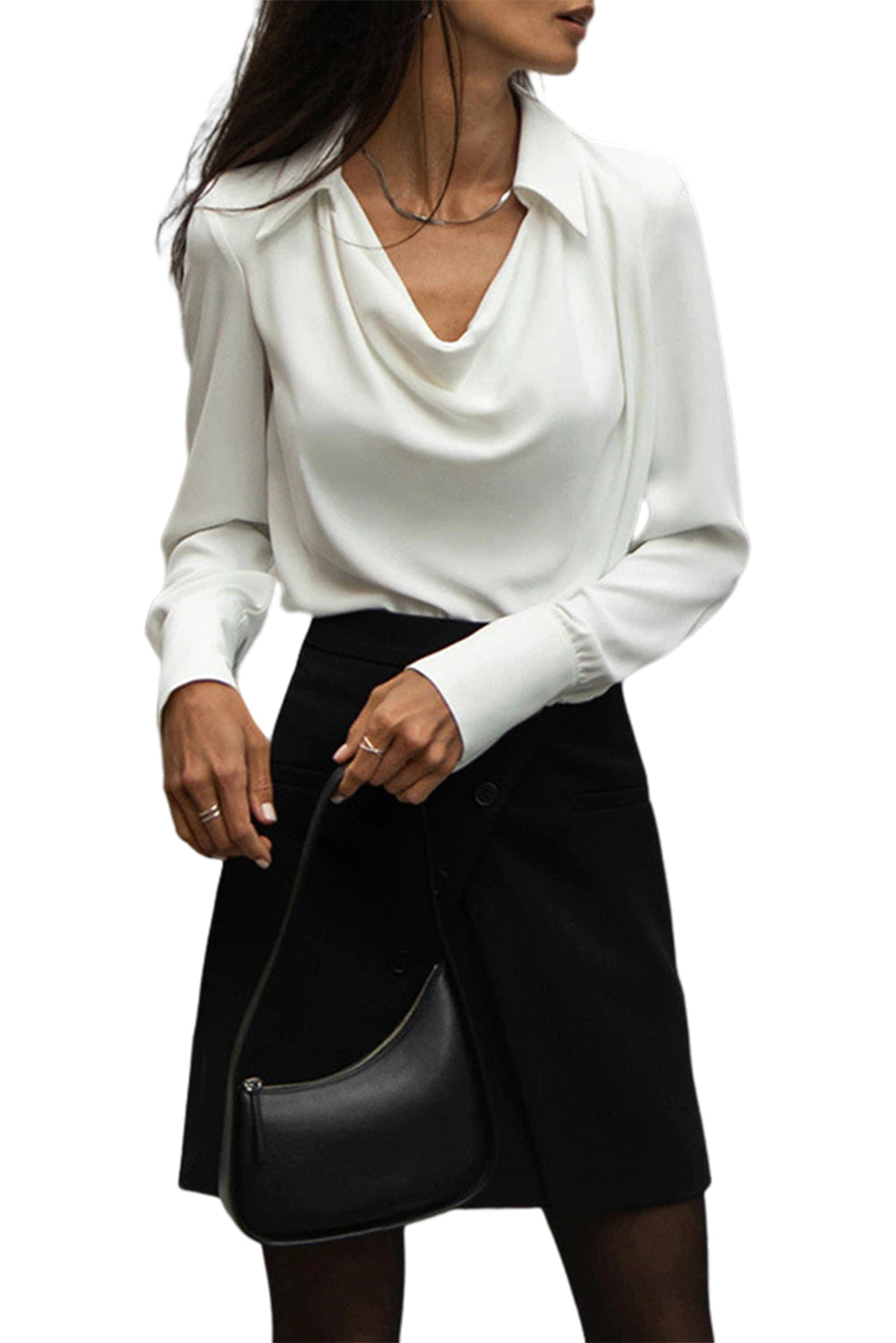 White Polo Neck Long Sleeve Blouse