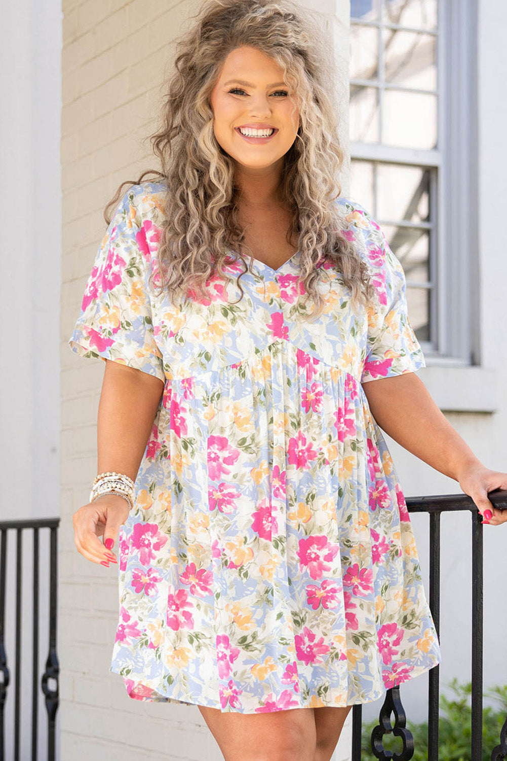 Rose Plus Size Floral Print Short Dress