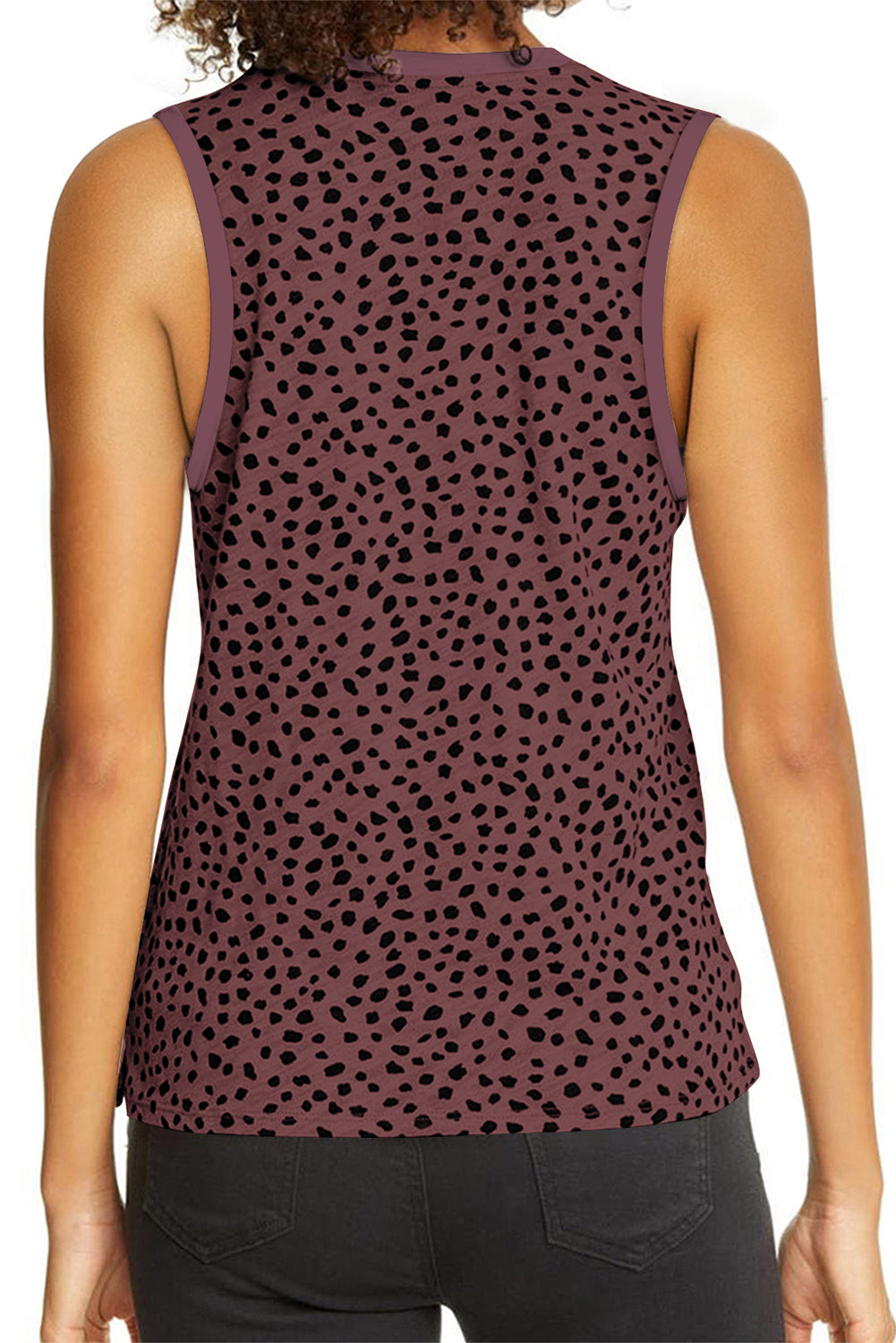 Pink Leopard Print Round Neck Tank Top