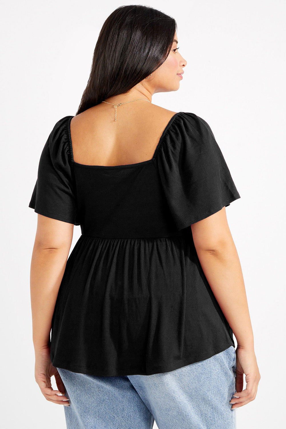 Black Plus Size Ruched Front Babydoll Top